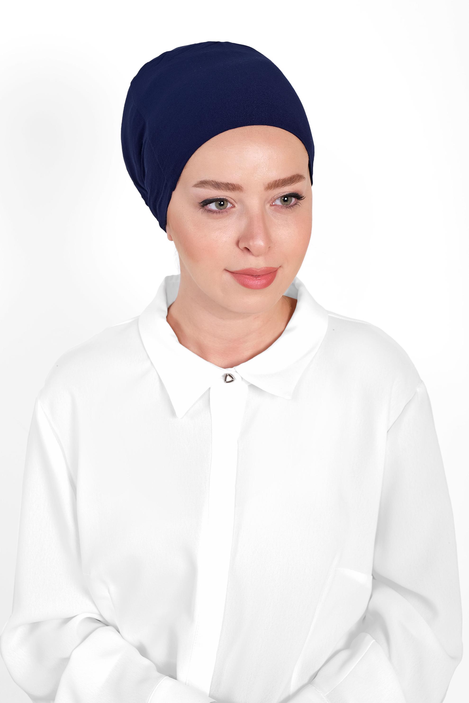 Hijab clothing NAVY BLUE SEAMLESS COMBED COTTON BONNET 40064-1 