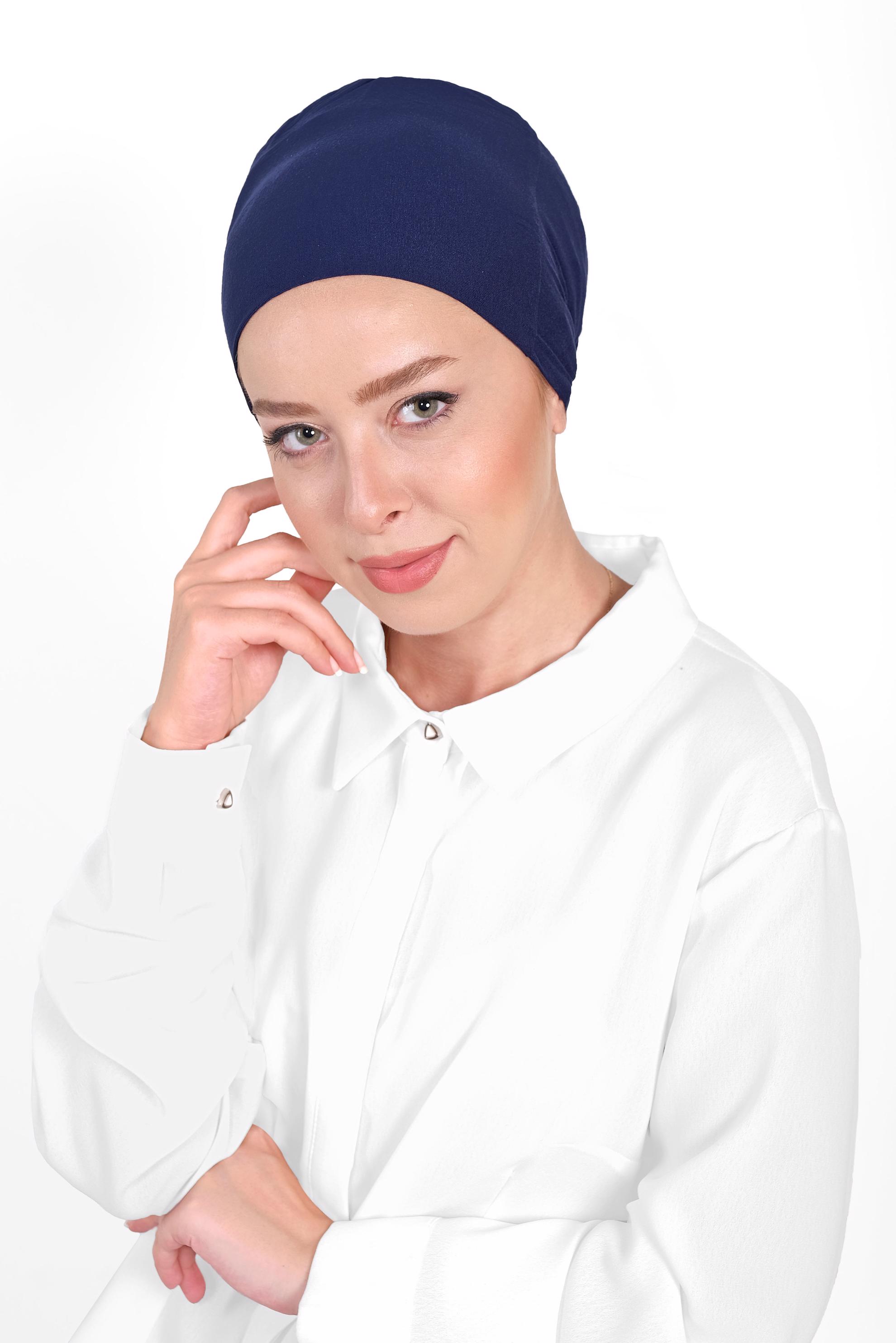 Vêtements hijab BLEU MARINE BONNET PEIGNÉ SANS COUTURE 40064-1 