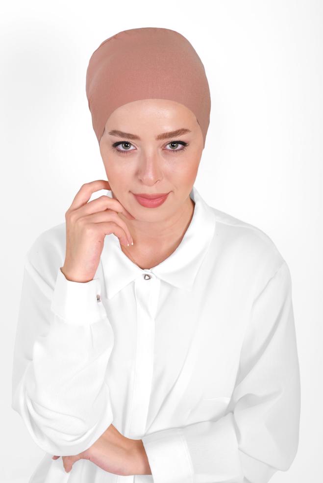 Vêtements hijab BRUN BONNET PEIGNÉ SANS COUTURE 40064-1  - ALVİNA