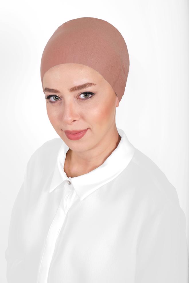 Vêtements hijab BRUN BONNET PEIGNÉ SANS COUTURE 40064-1  - ALVİNA