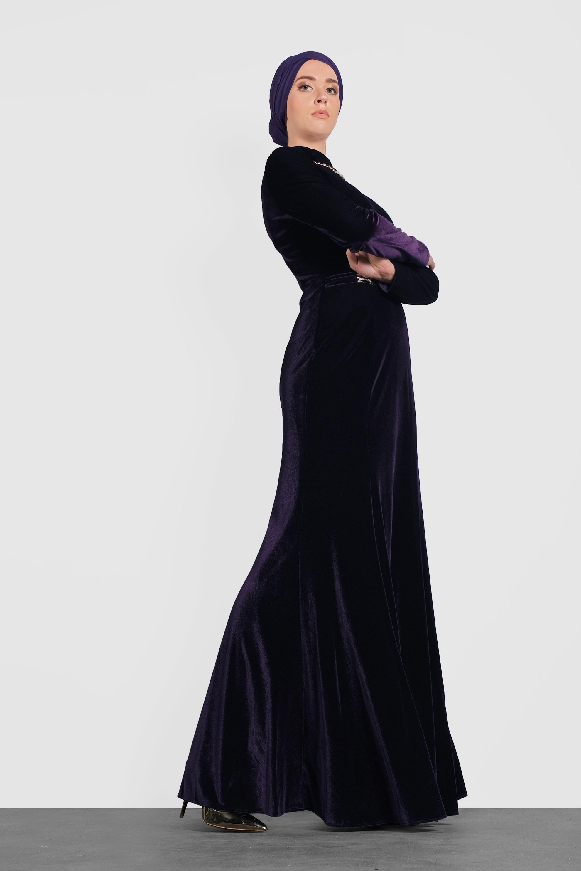 Hijab clothing PURPLE VELVET EVENING DRESS 5964