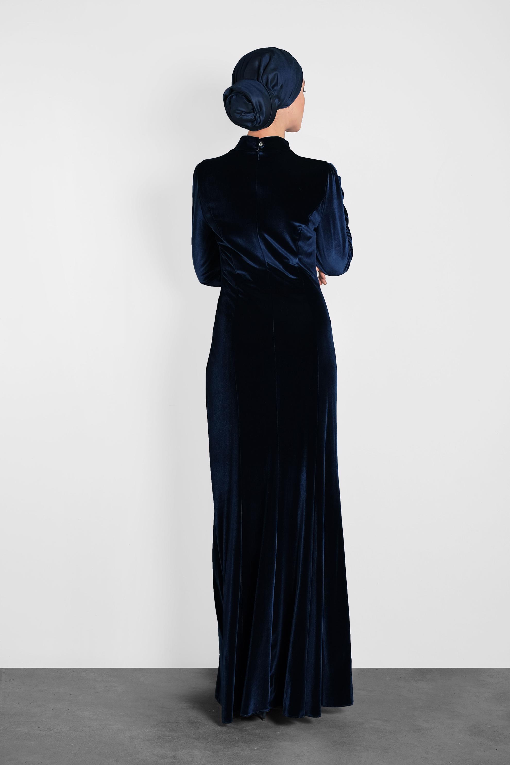 Hijab clothing NAVY BLUE VELVET EVENING DRESS 5964