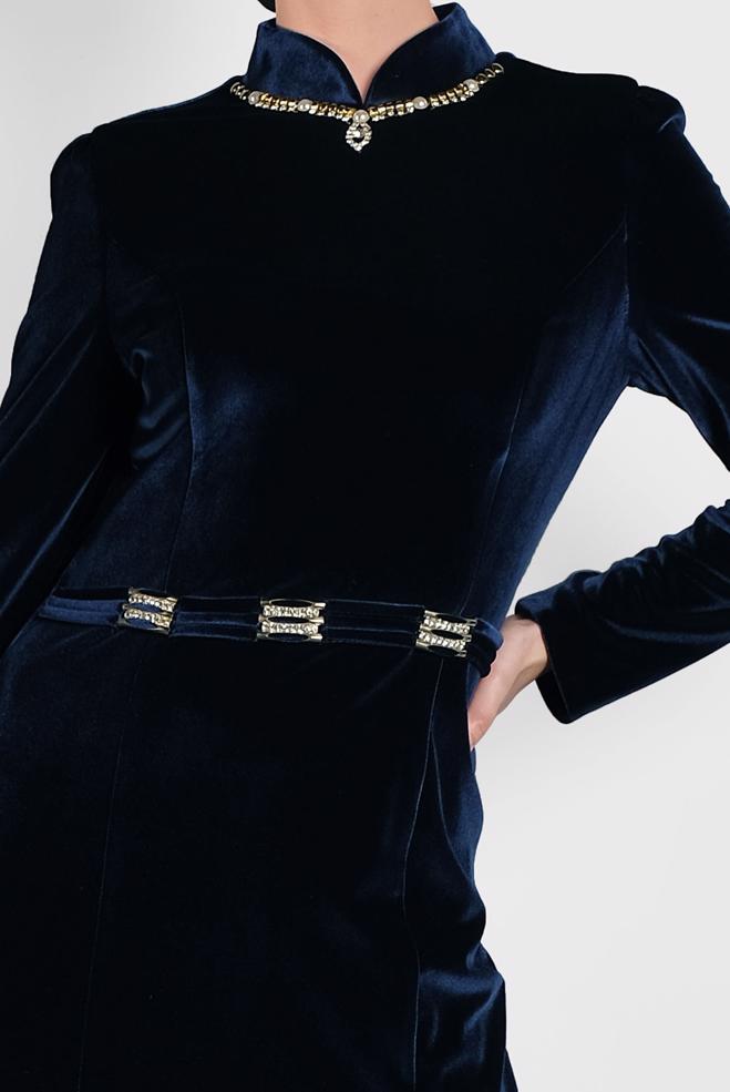 Vêtements hijab BLEU MARINE ROBE DE SOIRÉE EN VELOURS 5964 - ALVİNA