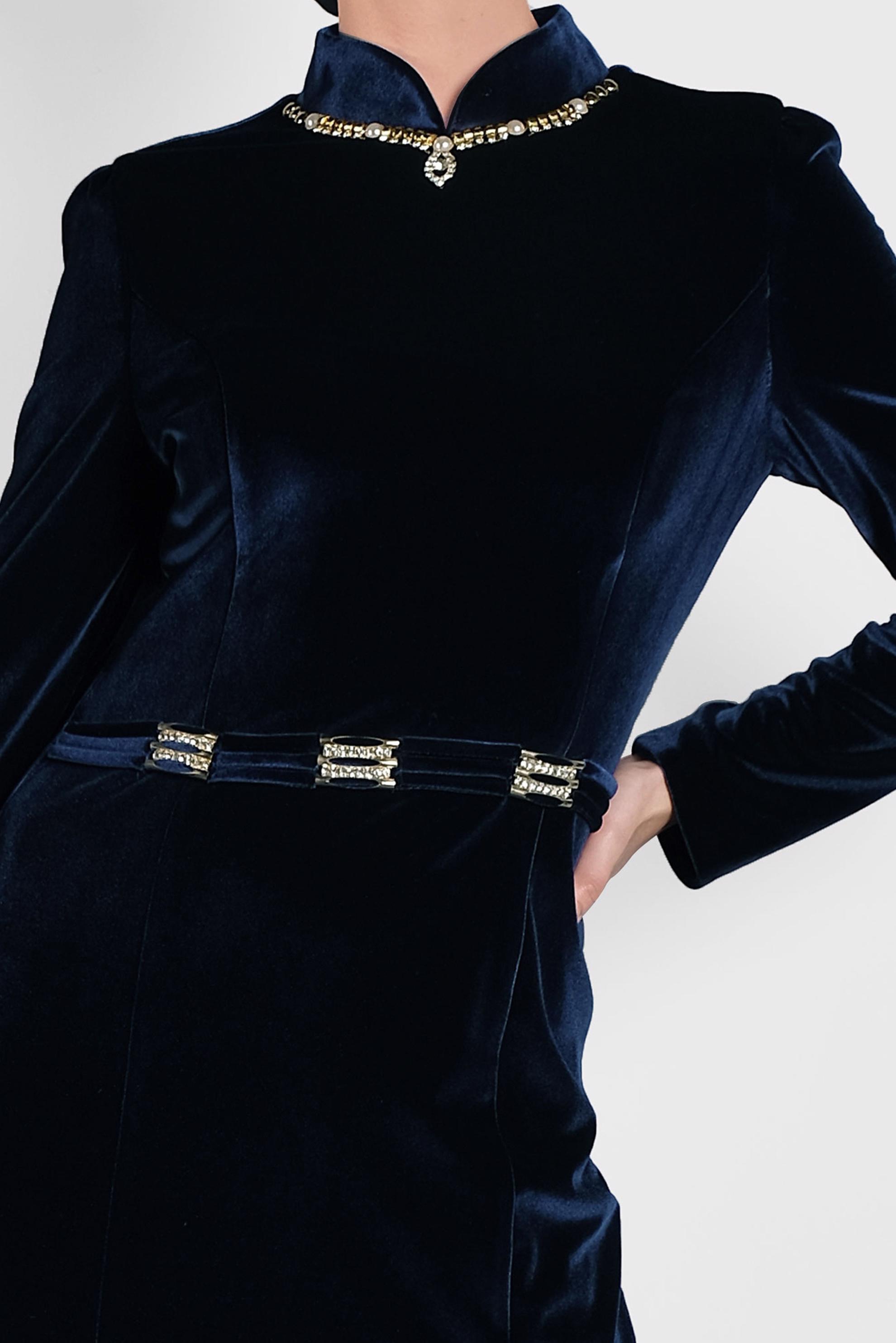 Hijab clothing NAVY BLUE VELVET EVENING DRESS 5964