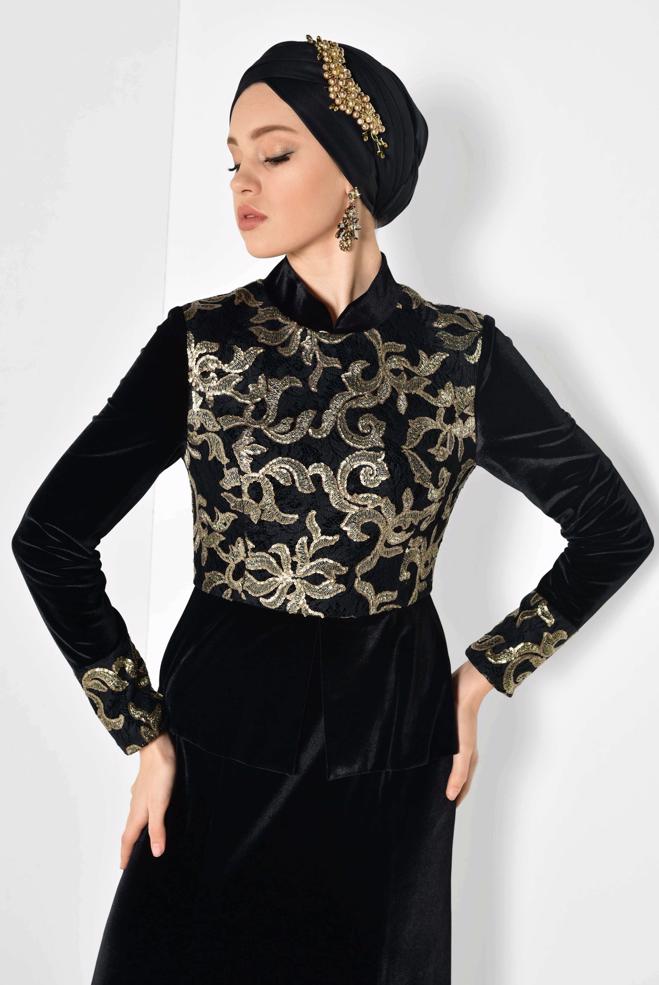 Vêtements hijab NOIR 5973 BRODE 13-037 ABİYE 38/44 - ALVİNA