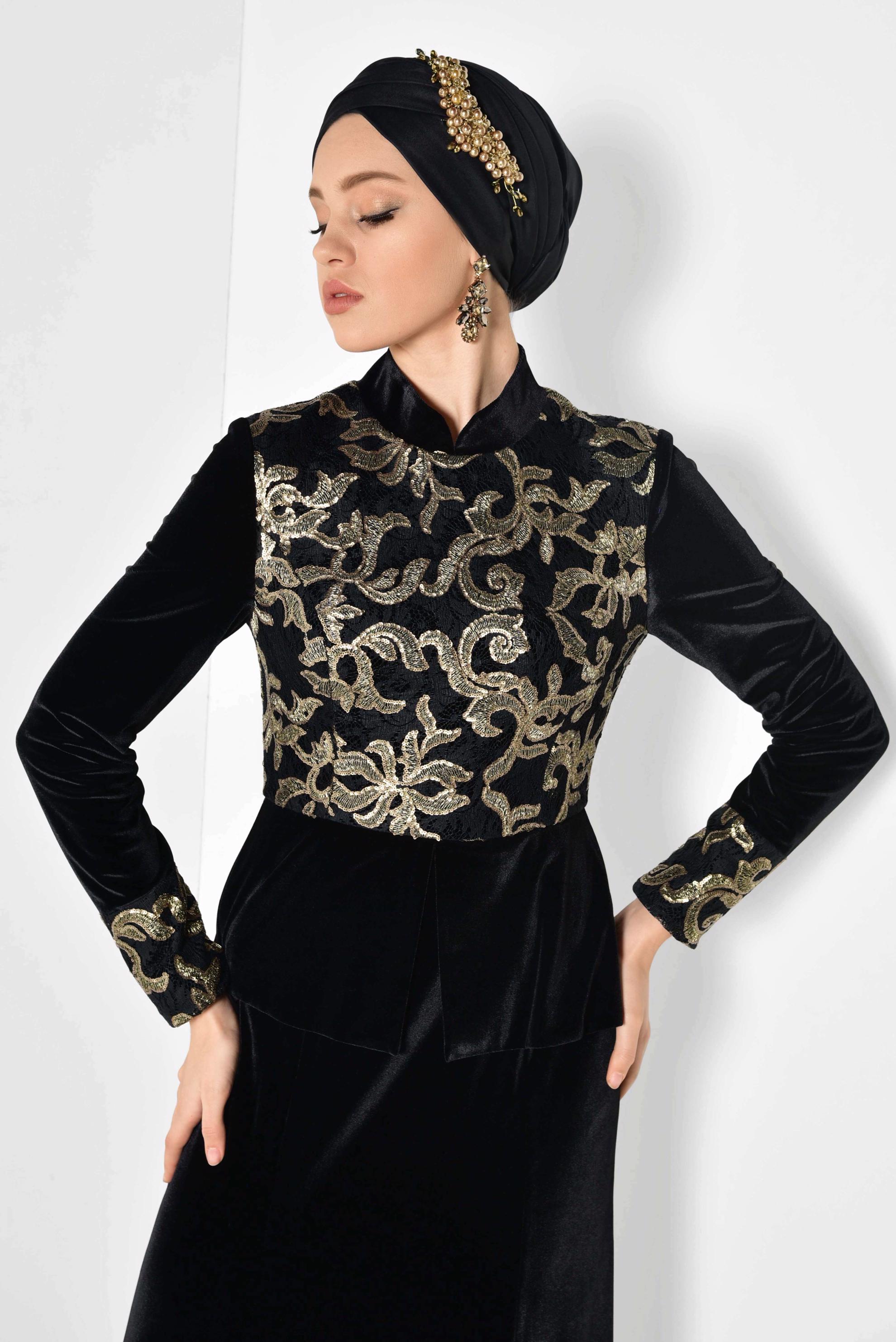 Hijab clothing BLACK 5973 BRODE 13-037 ABİYE 38/44