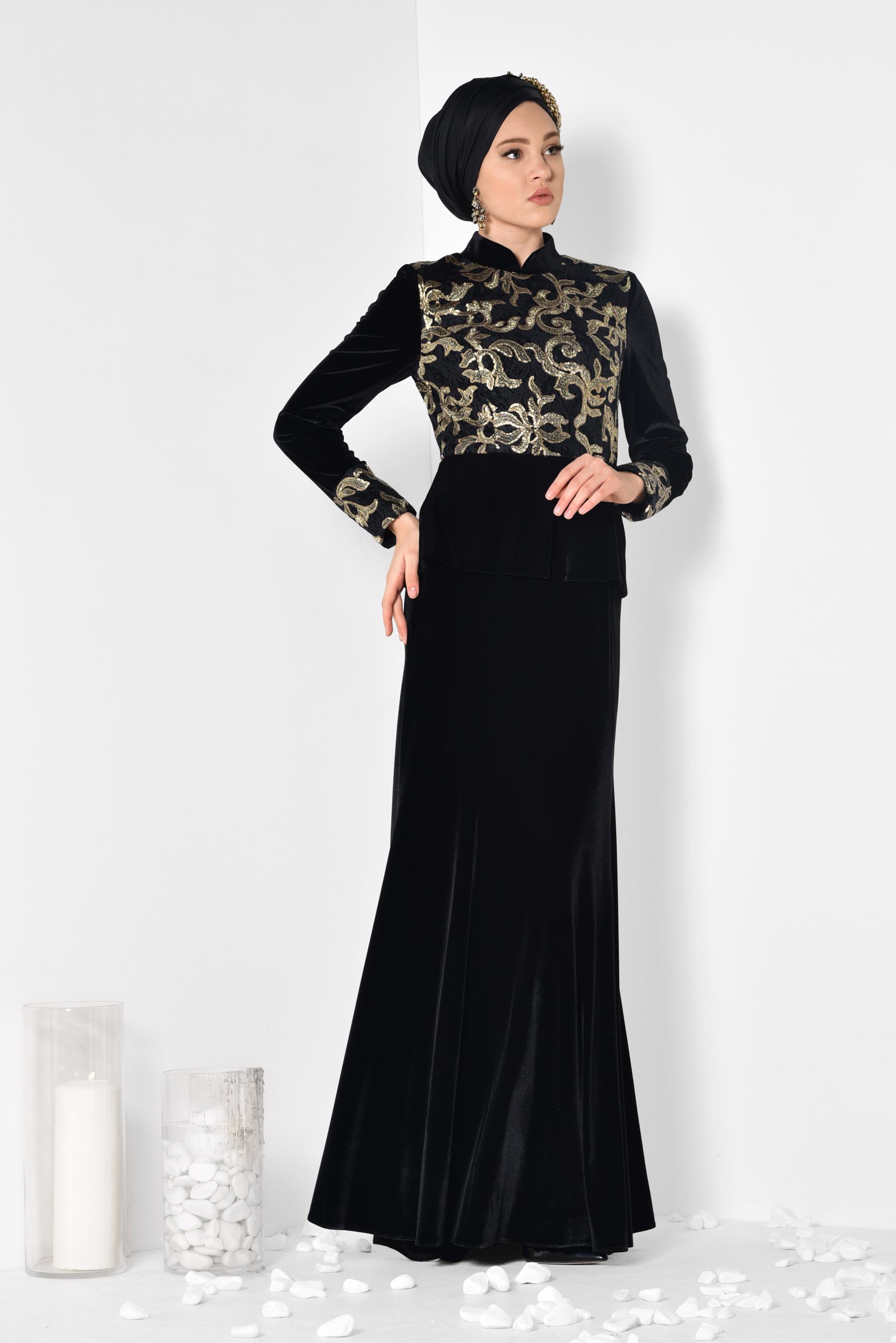 Hijab clothing BLACK 5973 BRODE 13-037 ABİYE 38/44