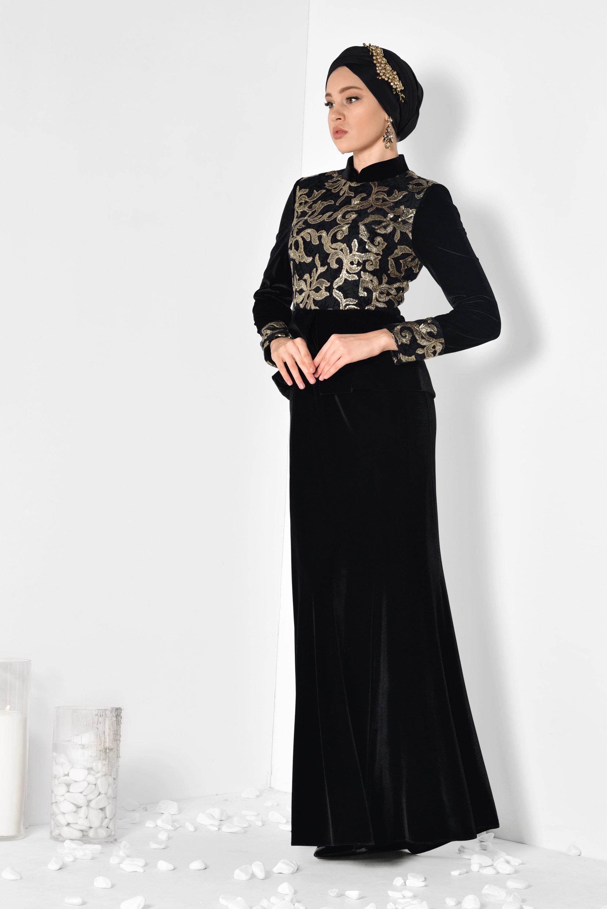 Hijab clothing BLACK 5973 BRODE 13-037 ABİYE 38/44