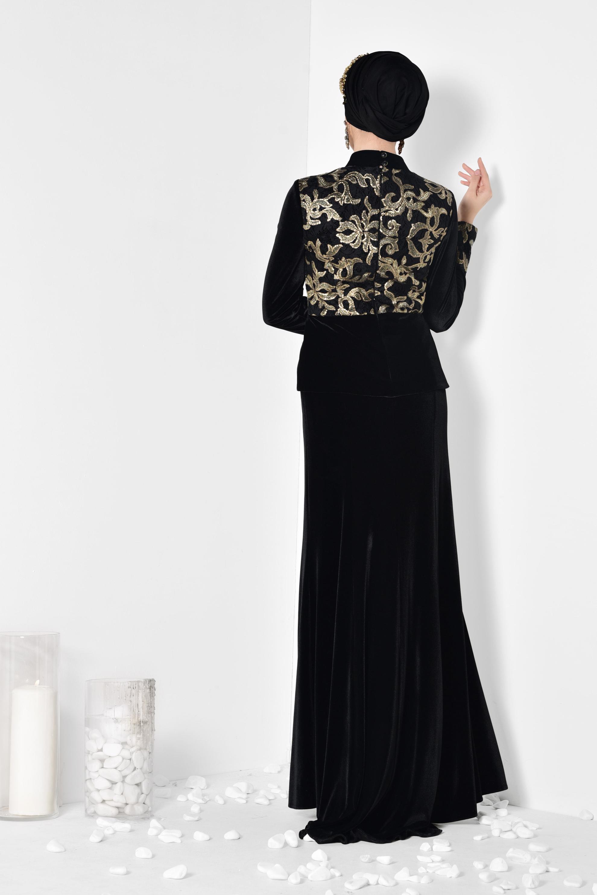 Hijab clothing BLACK 5973 BRODE 13-037 ABİYE 38/44
