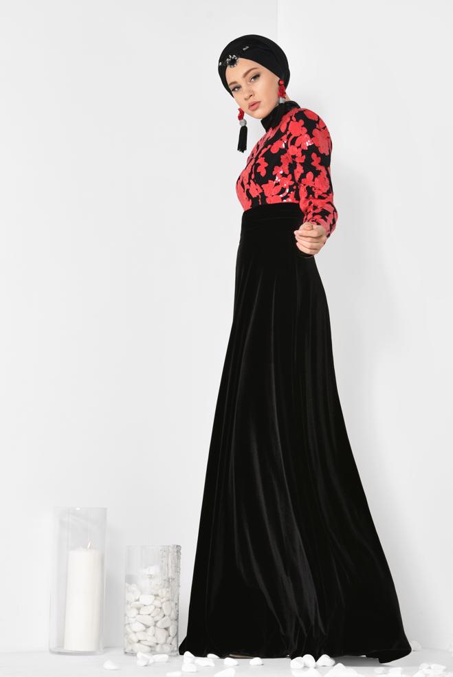 Vêtements hijab ROUGE Robe de Soirée 5974 - ALVİNA