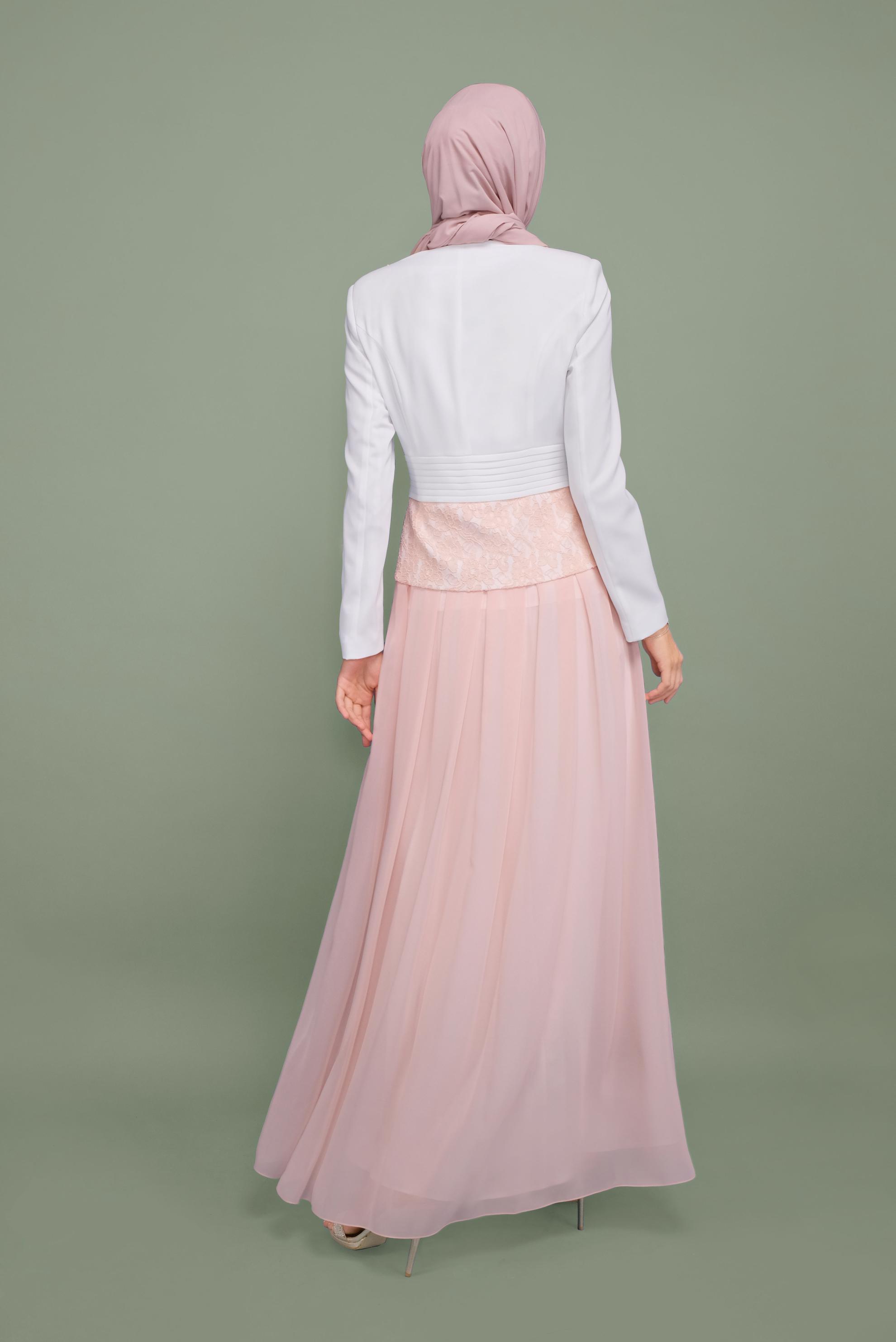 Tesettür giyim PUDRA ŞİFON DETAYLI ABİYE ELBİSE 5980 