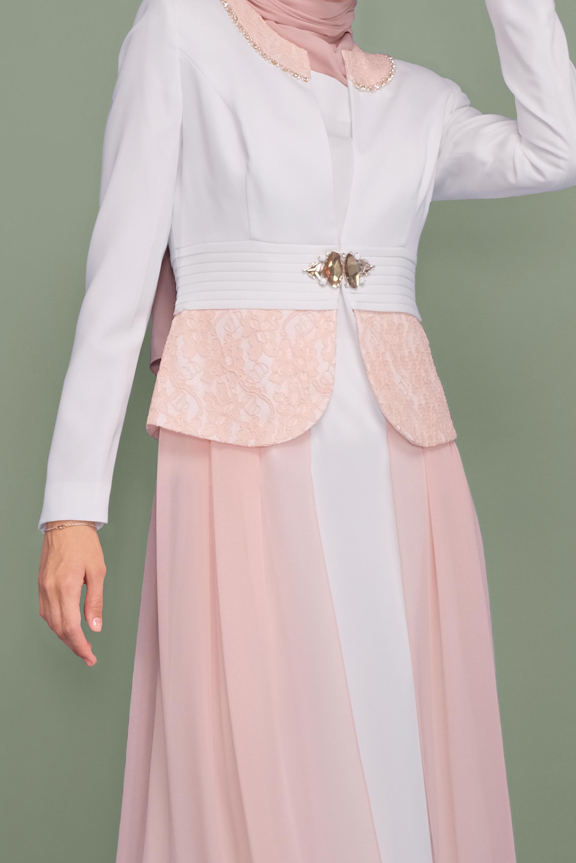 Tesettür giyim PUDRA ŞİFON DETAYLI ABİYE ELBİSE 5980 