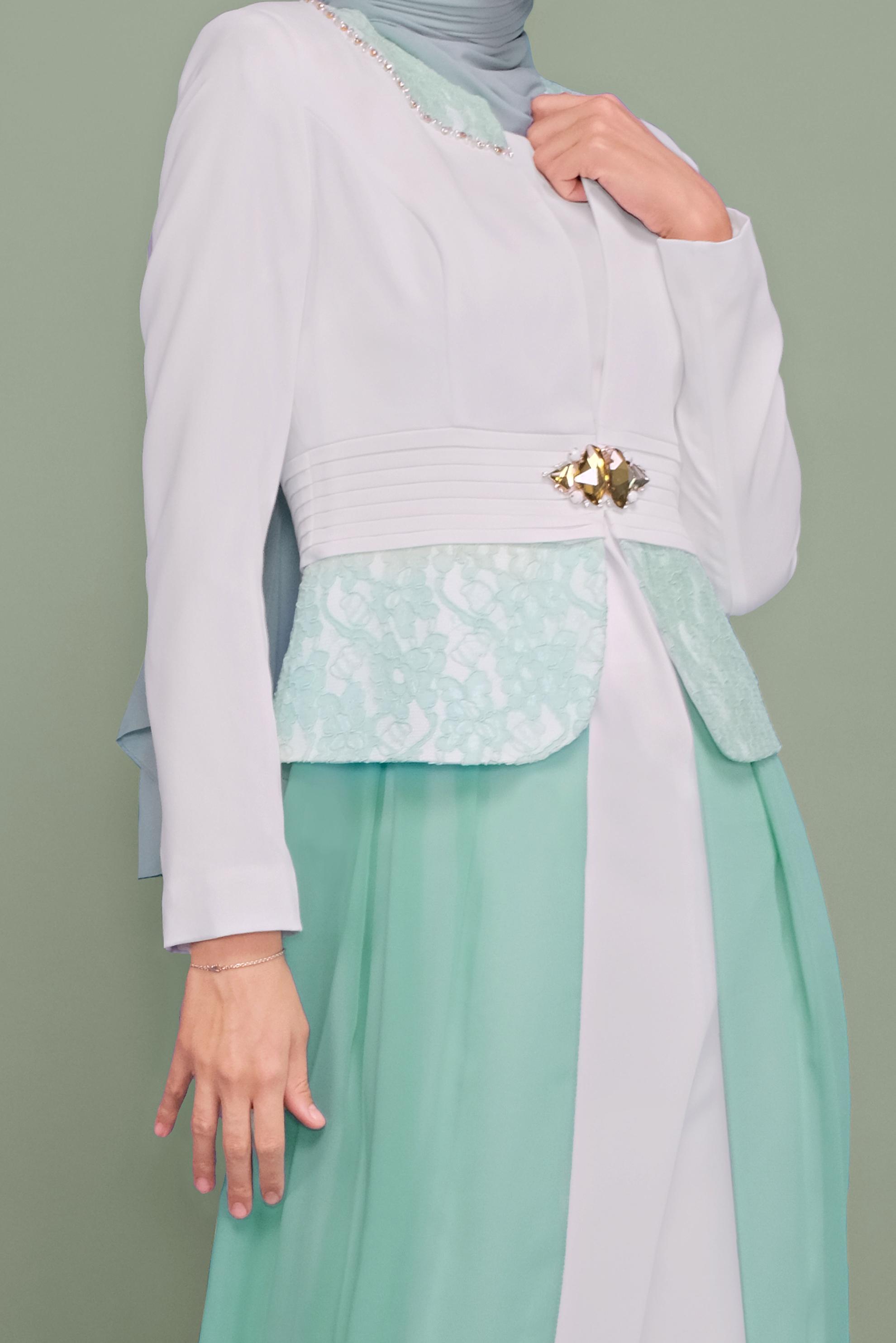 Tesettür giyim YEŞİL ŞİFON DETAYLI ABİYE ELBİSE 5980 