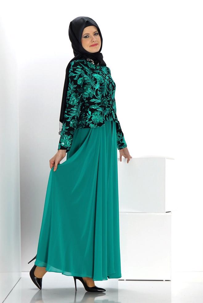 Vêtements hijab BLEU ROBE DE SOIRÉE MOTIF FLEURI 5986 - ALVİNA