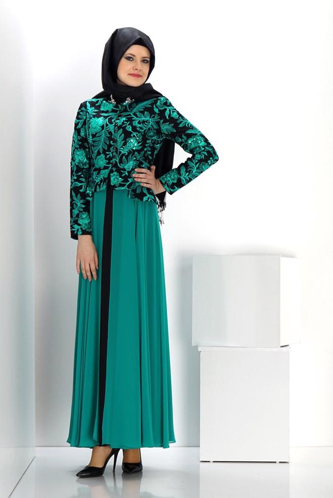 Vêtements hijab BLEU ROBE DE SOIRÉE MOTIF FLEURI 5986 - ALVİNA