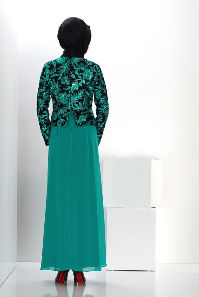 Vêtements hijab BLEU ROBE DE SOIRÉE MOTIF FLEURI 5986 - ALVİNA