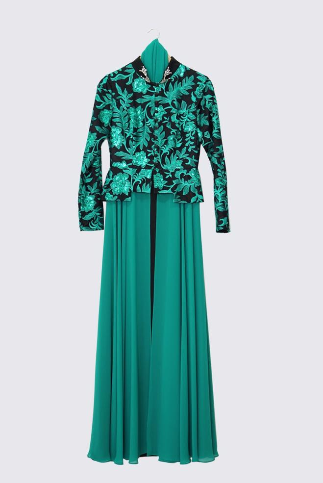 Vêtements hijab BLEU ROBE DE SOIRÉE MOTIF FLEURI 5986 - ALVİNA