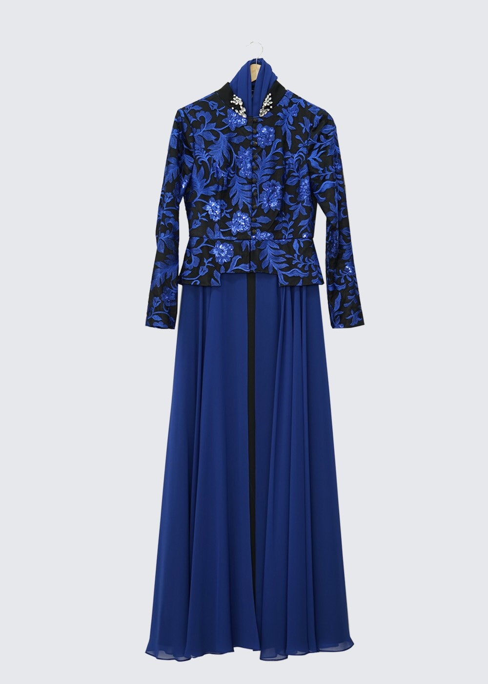 Hijab clothing NAVY BLUE FLOWER PATTERN EVENING DRESS 5986
