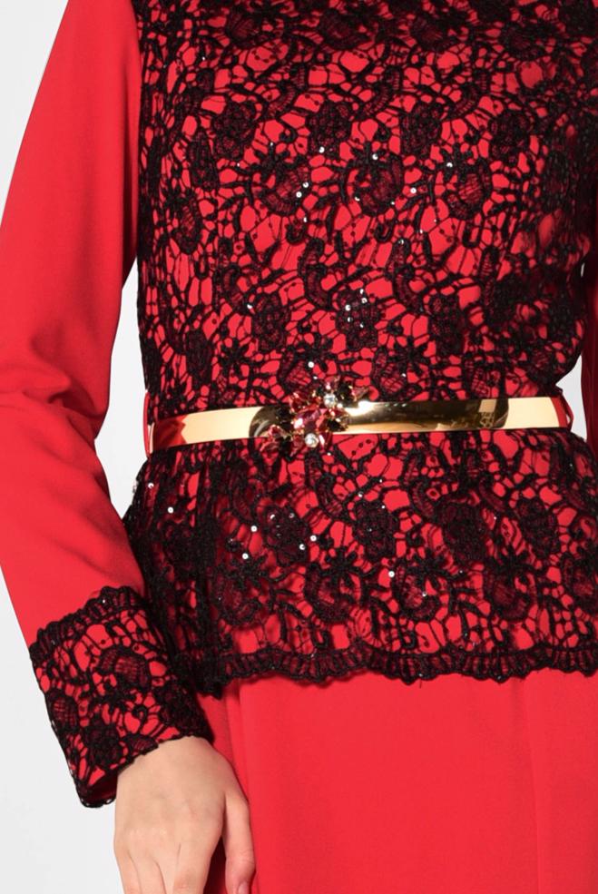 Vêtements hijab ROUGE Robe de Soirée 5987 - ALVİNA