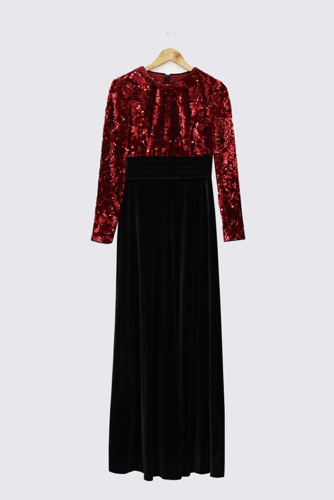 Vêtements hijab NOIR ROBE DE SOIRÉE EN VELOURS À PAILLETTES 5988 - ALVİNA