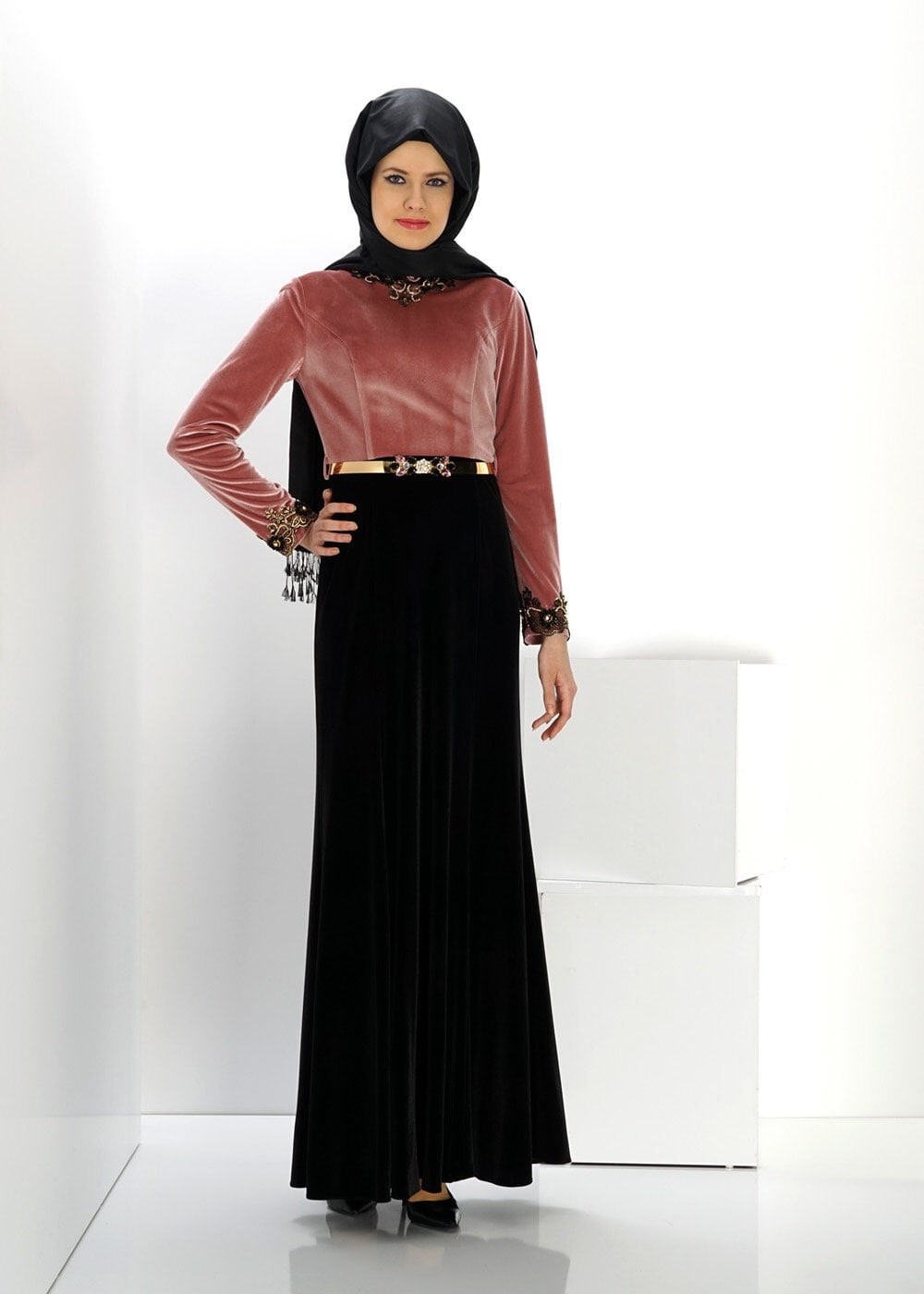 Hijab clothing POWDER EVENING DRESS WITH GEM 5989