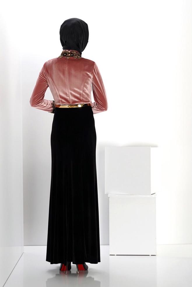 Vêtements hijab POUDRE ROBE DE SOIRÉE AVEC BIJOU 5989 - ALVİNA