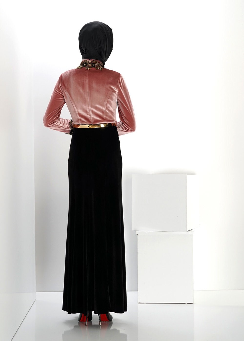 Hijab clothing POWDER EVENING DRESS WITH GEM 5989