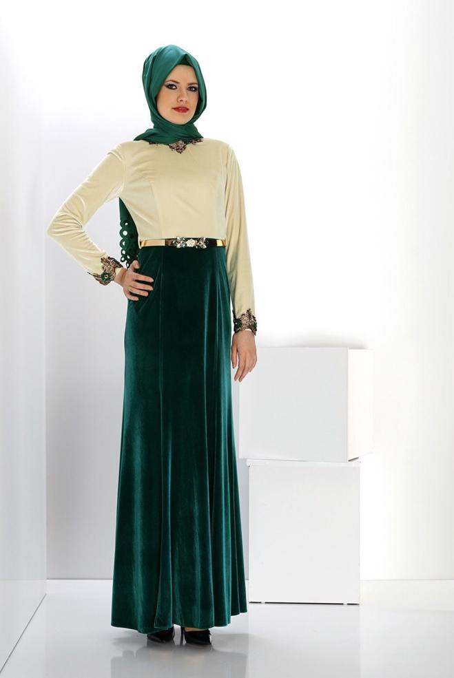 Vêtements hijab ÉCRUE ROBE DE SOIRÉE AVEC BIJOU 5989 - ALVİNA