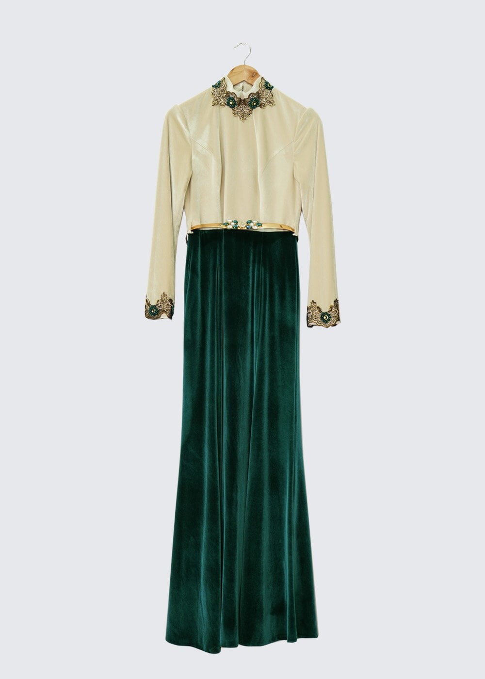 Hijab clothing ECRU EVENING DRESS WITH GEM 5989