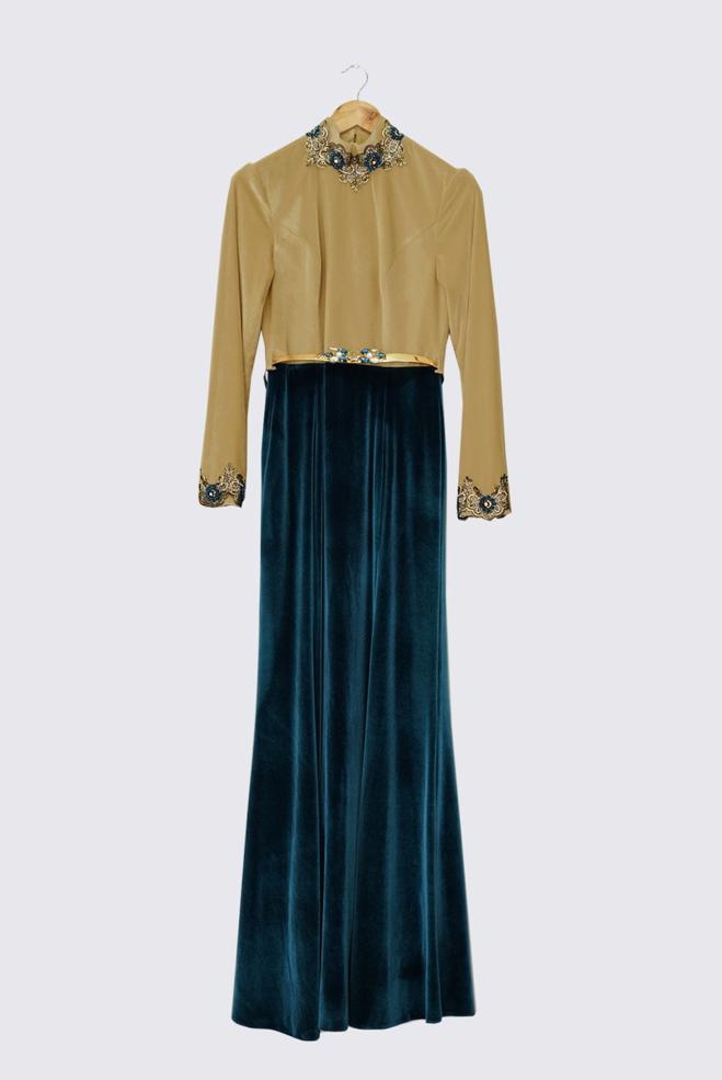 Vêtements hijab BRUN ROBE DE SOIRÉE AVEC BIJOU 5989 - ALVİNA