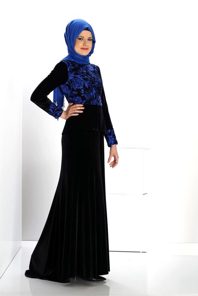 Vêtements hijab BLEU MARINE 5973-1 BRODE 14025 ABİYE 38/44 - ALVİNA