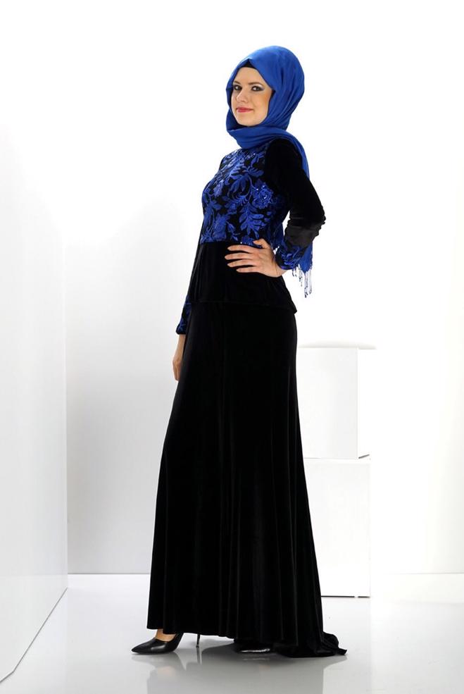Vêtements hijab BLEU MARINE 5973-1 BRODE 14025 ABİYE 38/44 - ALVİNA