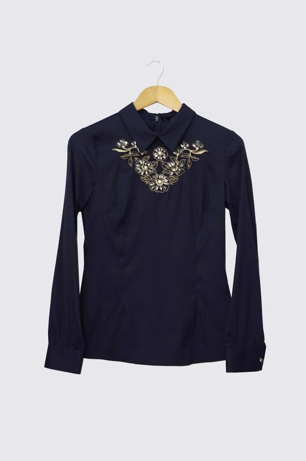 Tesettür giyim LACİVERT ÇİÇEK NAKIŞLI GÖMLEK YAKA BLUZ 4333