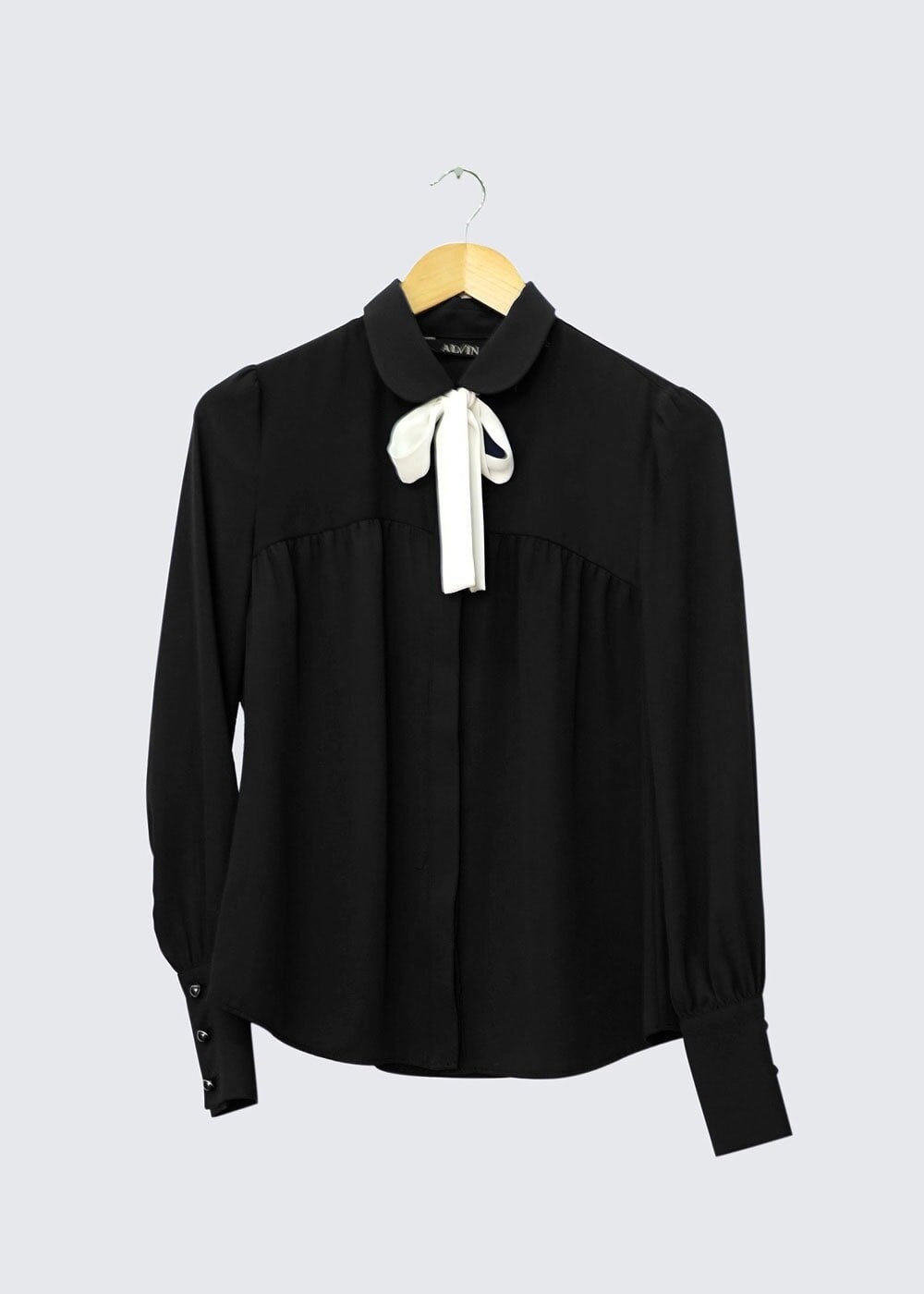 Tesettür giyim SİYAH YAKASI BAĞLAMA DETAYLI BLUZ 4460 