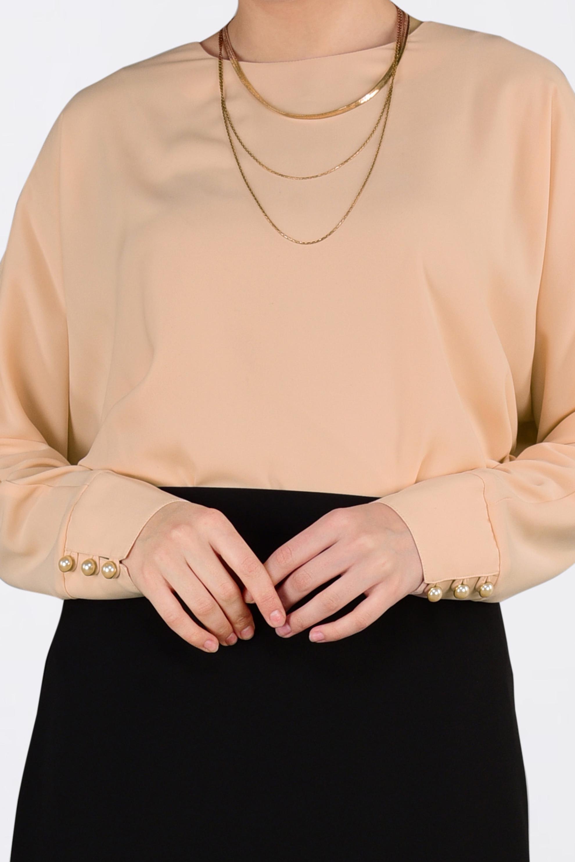 Tesettür giyim PUDRA MANŞETLERİ DÜĞMELİ BLUZ 4462 