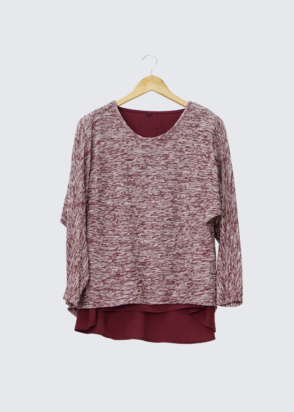 Tesettür giyim BORDO ARKASI YIRTMAÇ DETAYLI İKİLİ BLUZ 4544