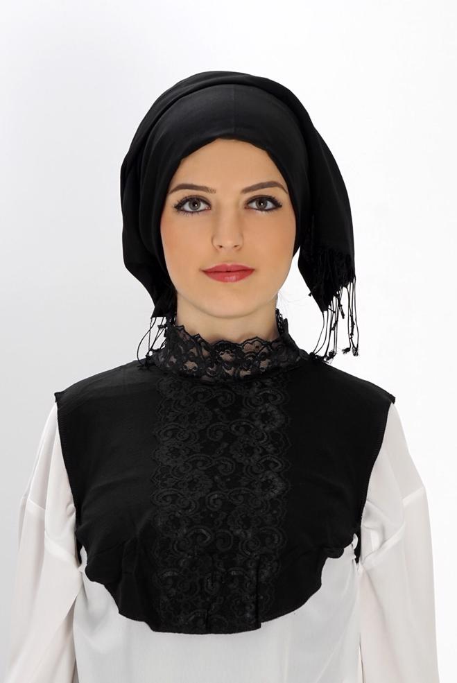 Tesettür giyim SİYAH 40020 DANTELLİ BOYUNLUK - ALVİNA