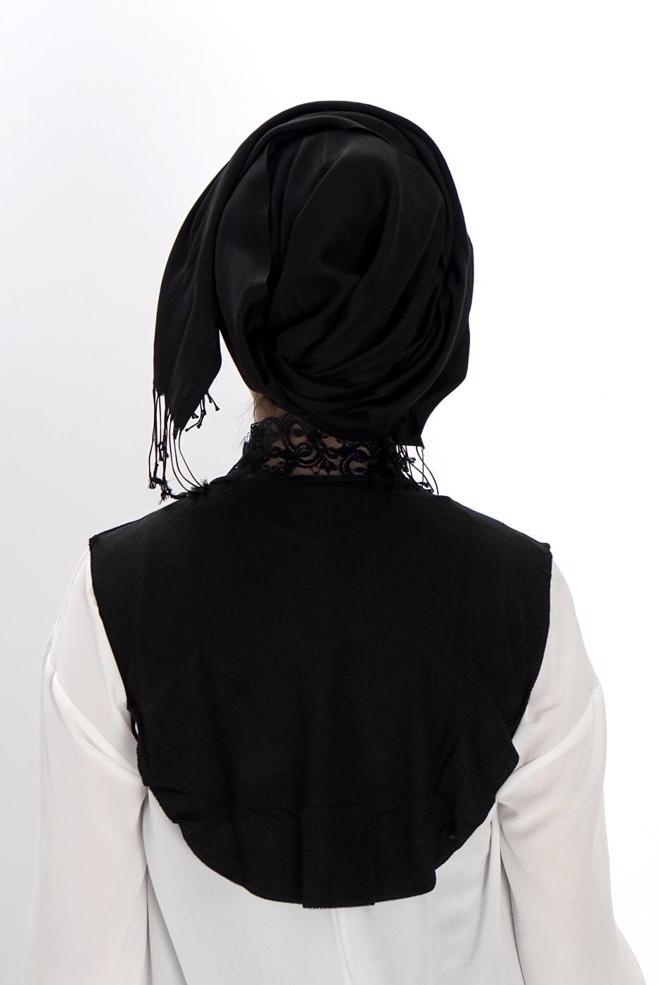 Tesettür giyim SİYAH 40020 DANTELLİ BOYUNLUK - ALVİNA