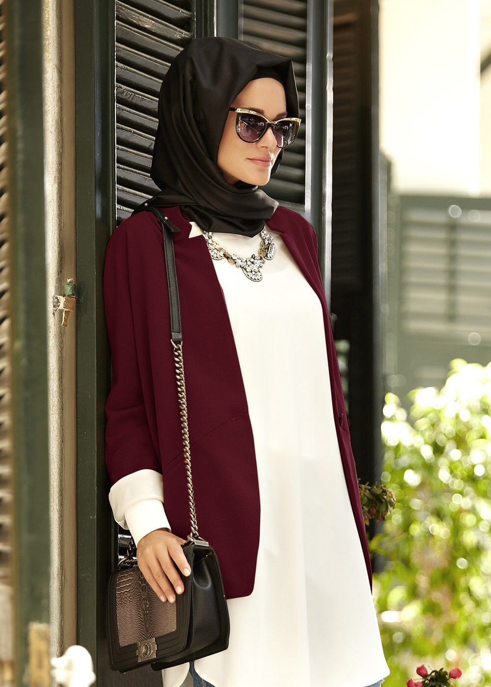 Tesettür giyim BORDO YÜN KEÇE CEKET 4463