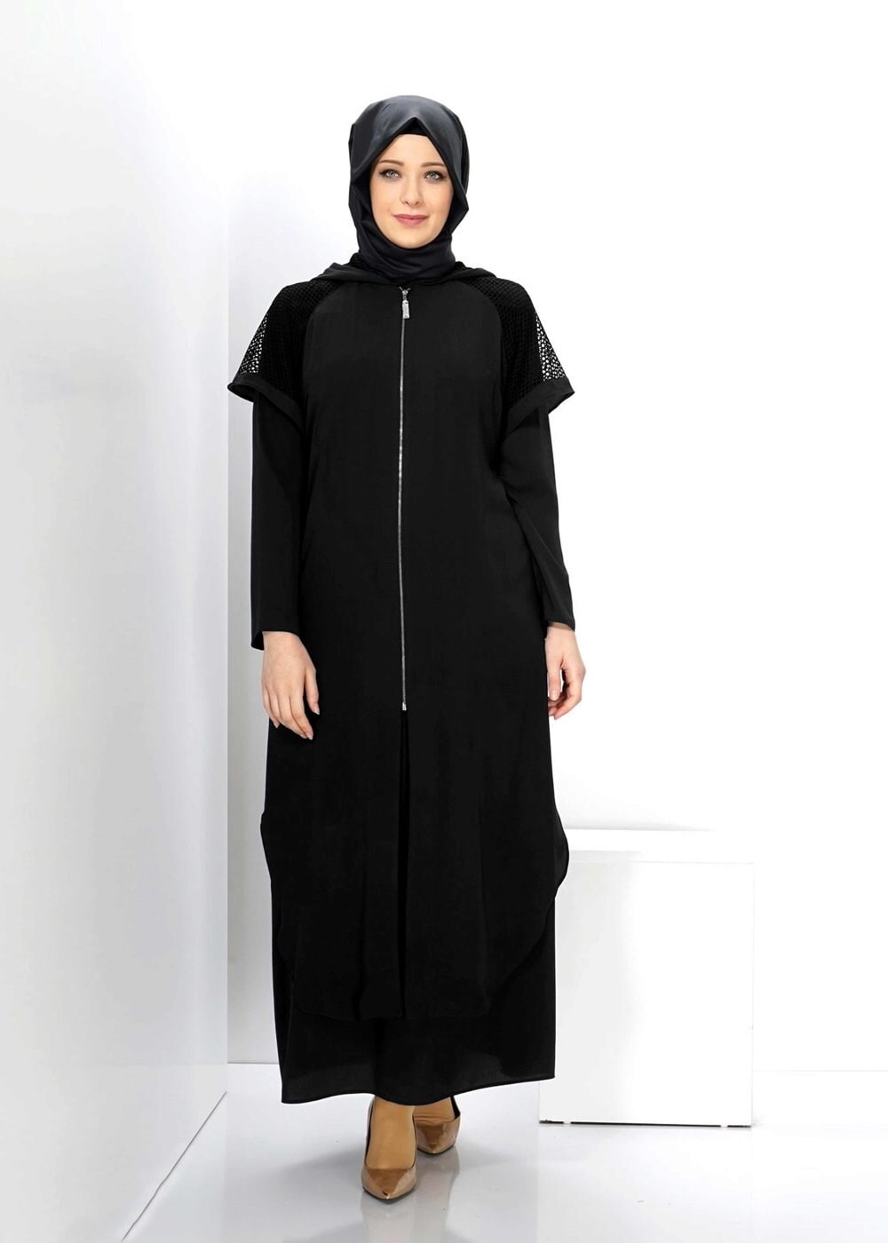 Tesettür giyim SİYAH 2424 WİNTER HÜRREM 2Lİ ELBİSE 44/50 TEK46