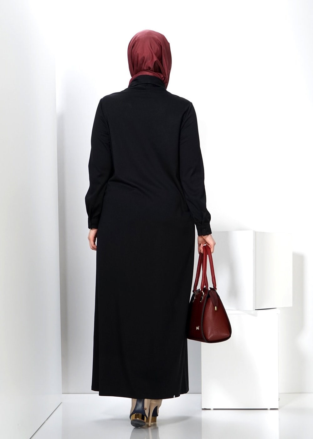 Tesettür giyim SİYAH 2440 WİNTER MİMOZA ELBİSE 44/50 TEK44