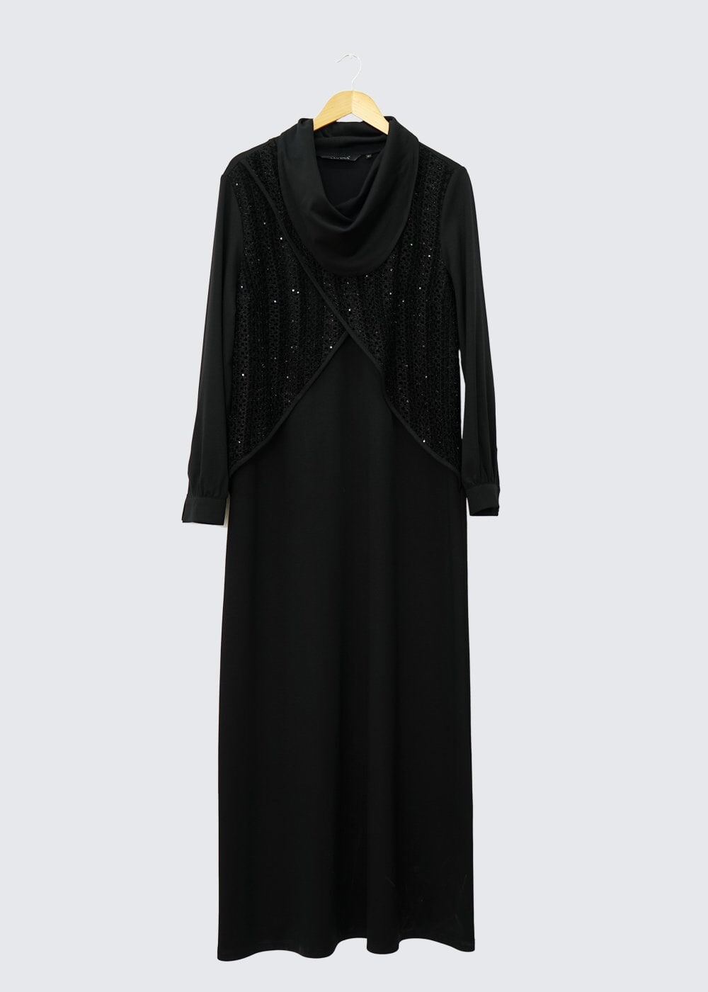 Tesettür giyim SİYAH 2440 WİNTER MİMOZA ELBİSE 44/50 TEK44