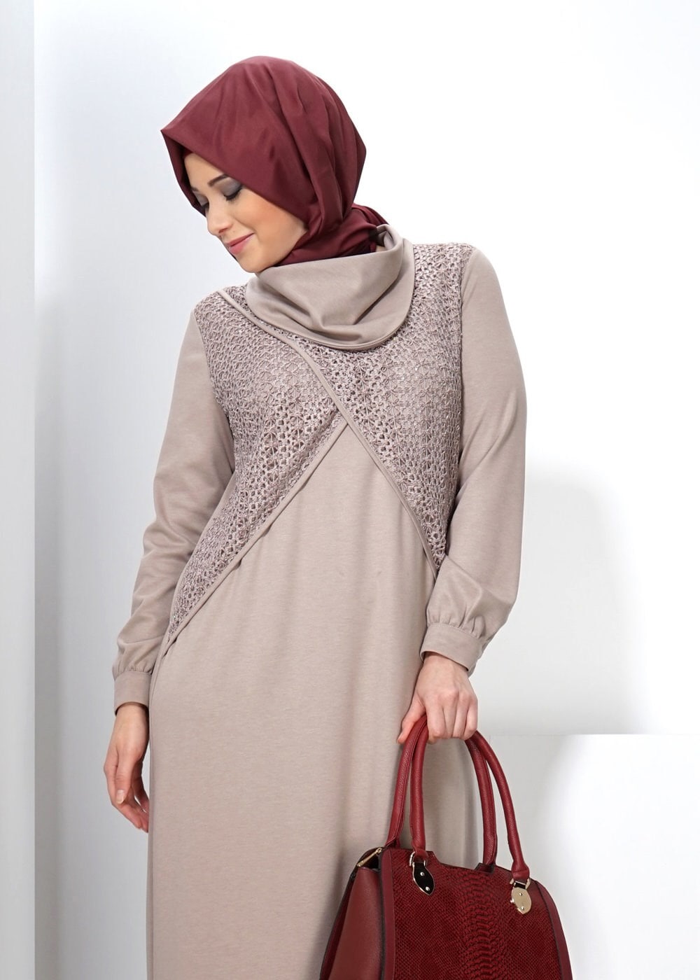 Tesettür giyim BEJ 2440 WİNTER MİMOZA ELBİSE 44/50 TEK44