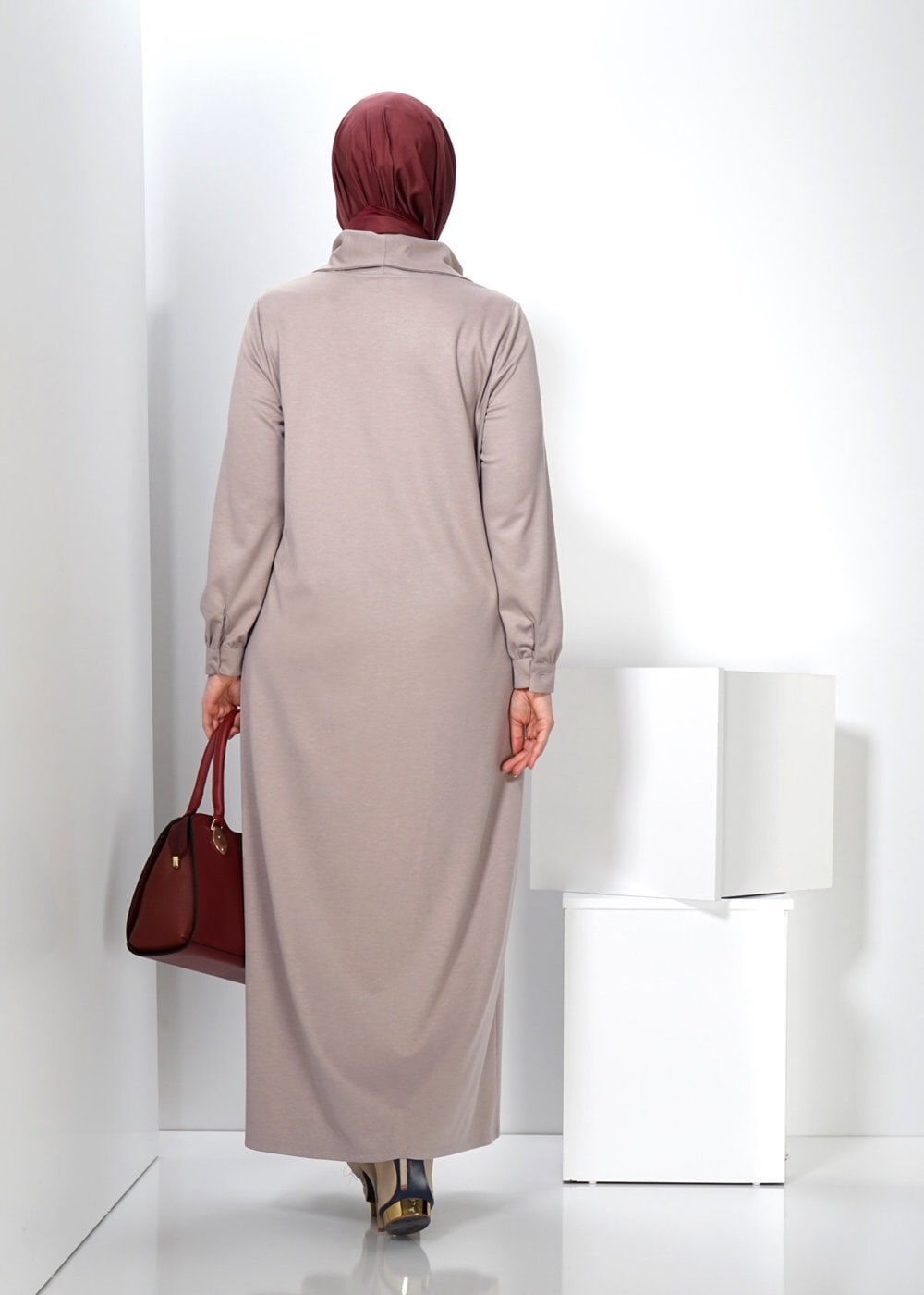 Tesettür giyim BEJ 2440 WİNTER MİMOZA ELBİSE 44/50 TEK44