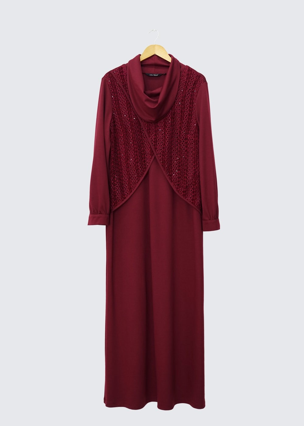 Tesettür giyim BORDO 2440 WİNTER MİMOZA ELBİSE 44/50 TEK44