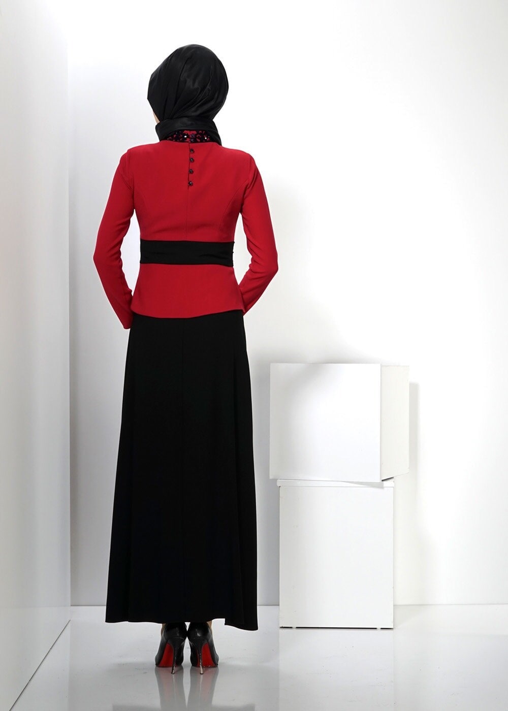 Tesettür giyim KIRMIZI 3026 SENTİ DÜZ ELBİSE 38/46