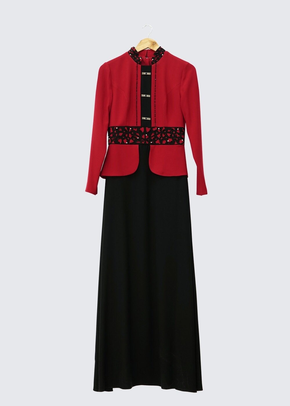 Tesettür giyim KIRMIZI 3026 SENTİ DÜZ ELBİSE 38/46