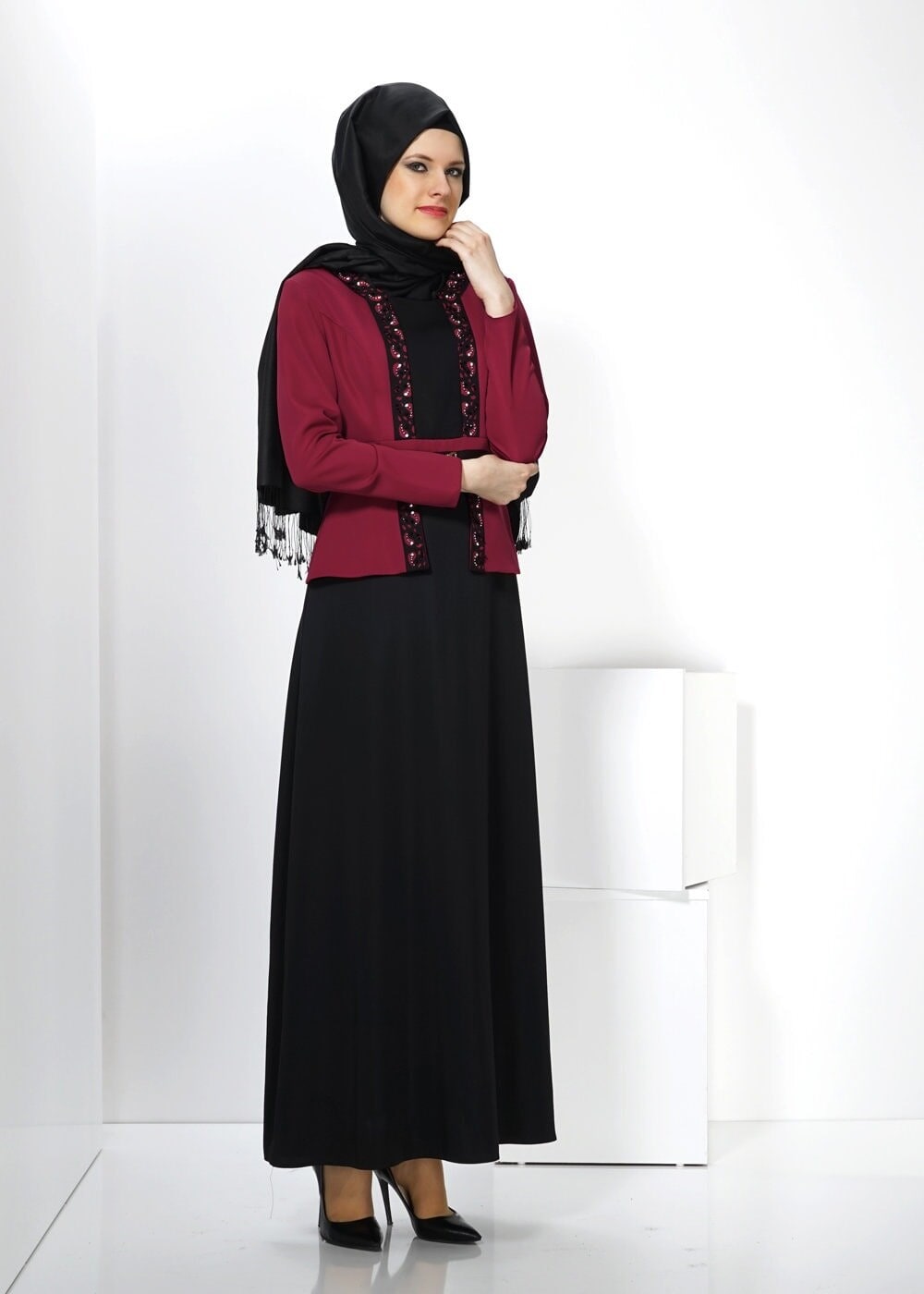 Tesettür giyim BORDO 3027 ELİTE 11620 ELBİSE 40/48