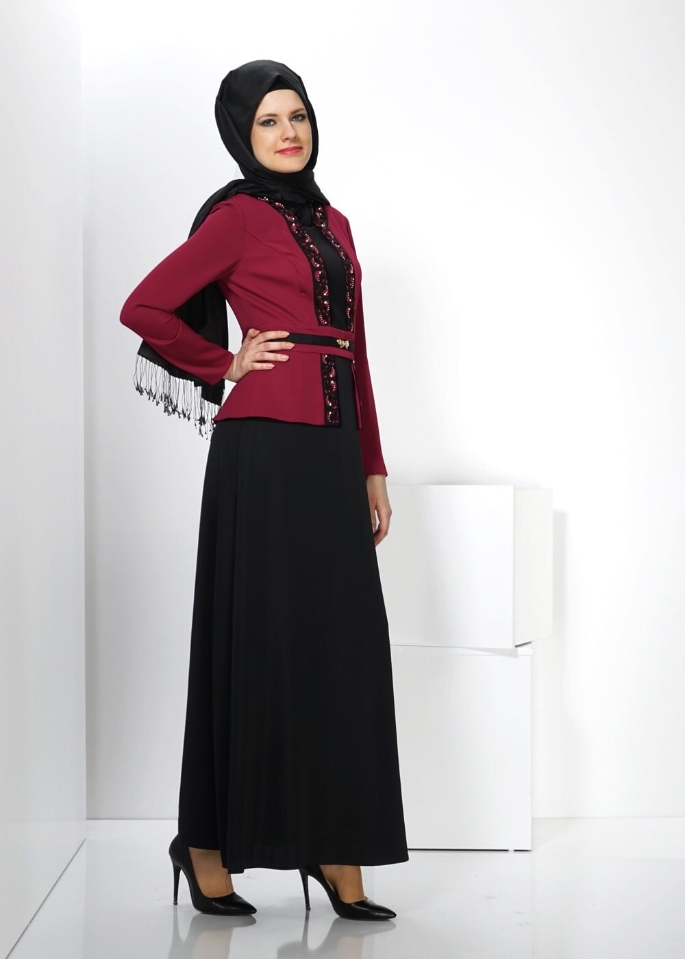 Tesettür giyim BORDO 3027 ELİTE 11620 ELBİSE 40/48