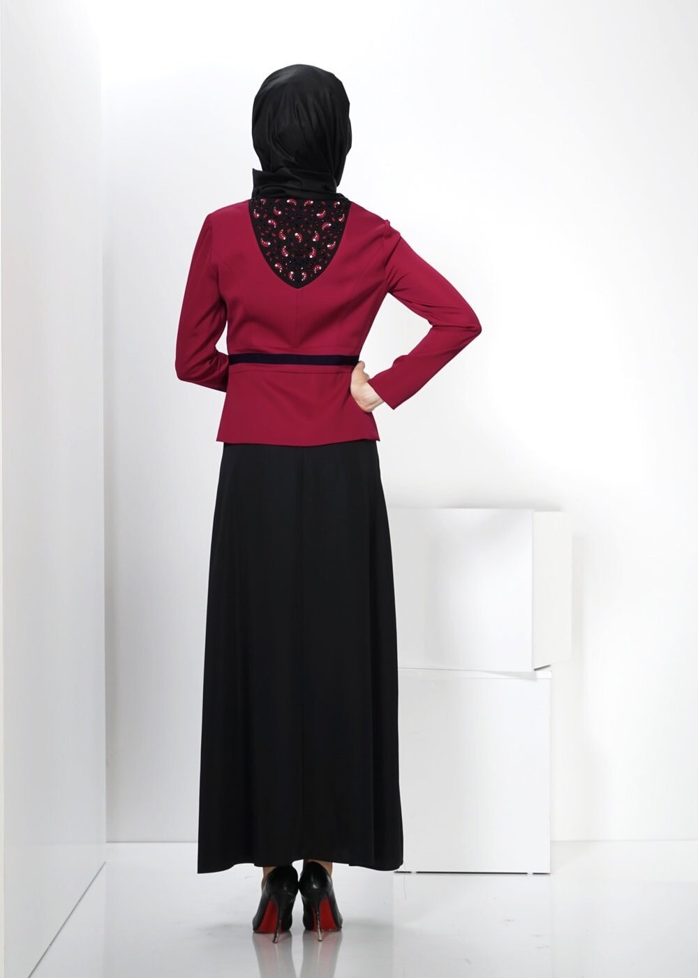 Tesettür giyim BORDO 3027 ELİTE 11620 ELBİSE 40/48